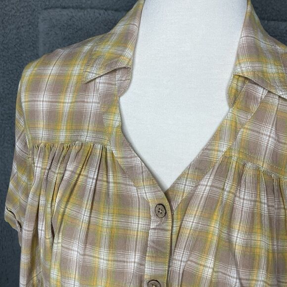 Easel Oversized Plaid Pullover Shirt Womens S Raw Hem Distressed Boho Hippie - Picture 9 of 12